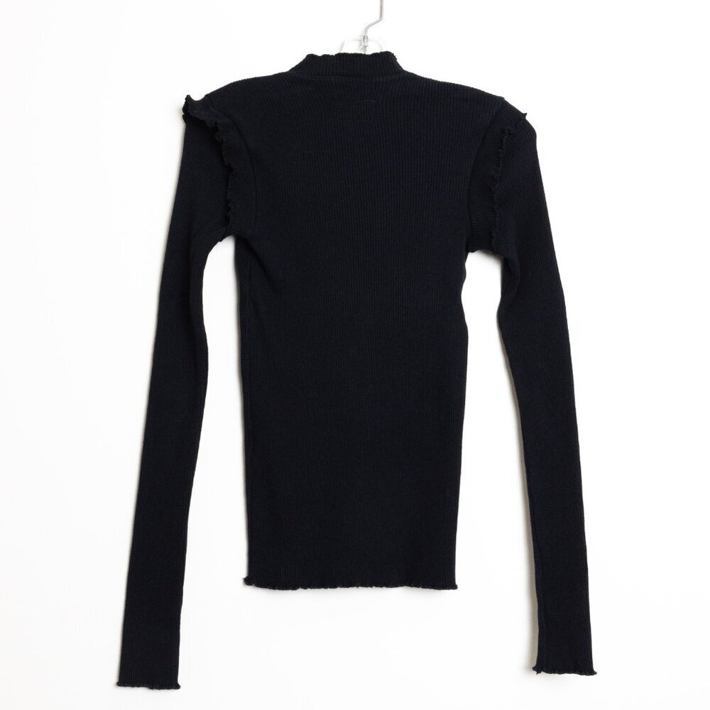 Current/Elliott The Ruffle Rib Top Black Ribbed Mock Neck Size 1 - Picture 3 of 11